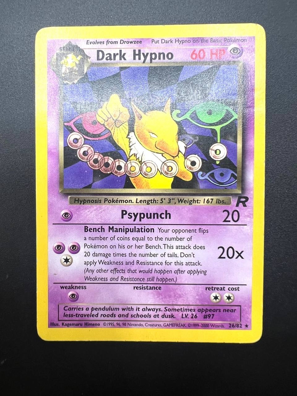 Carta pokemon Dark Hypno 26/82 set Team Rocket Vintage Good No holo Inglese