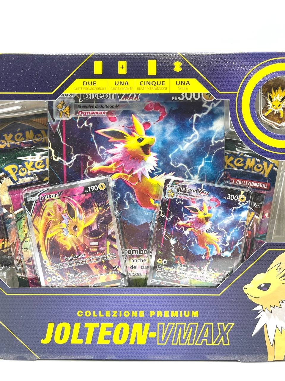 Pokemon Collezione premium Jolteon V Max Italiano Sealed 5 bustine 1 spilla