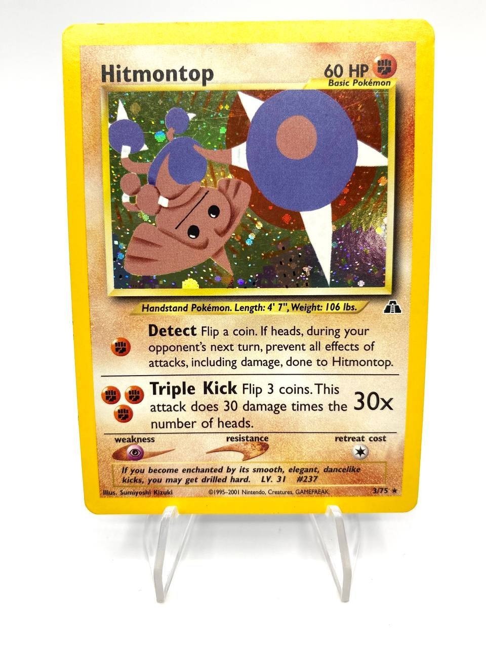 Carta pokemon Hitmontop Holo 3/75 set Neo Discovery Played Inglese Holo Vintage