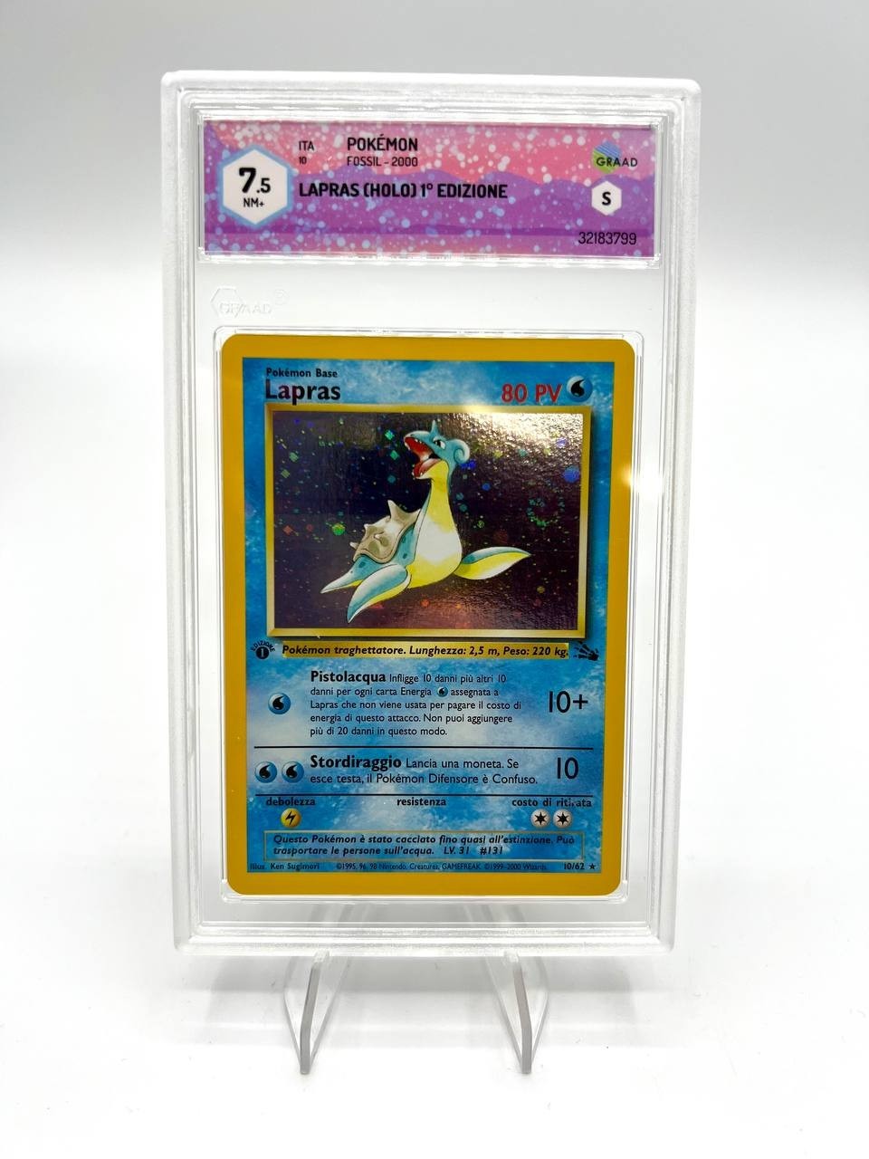 carta POKÉMON set FOSSIL FO LAPRAS HOLO 10/62 ITA 1a edizione Vinatge GRAAD 7.5