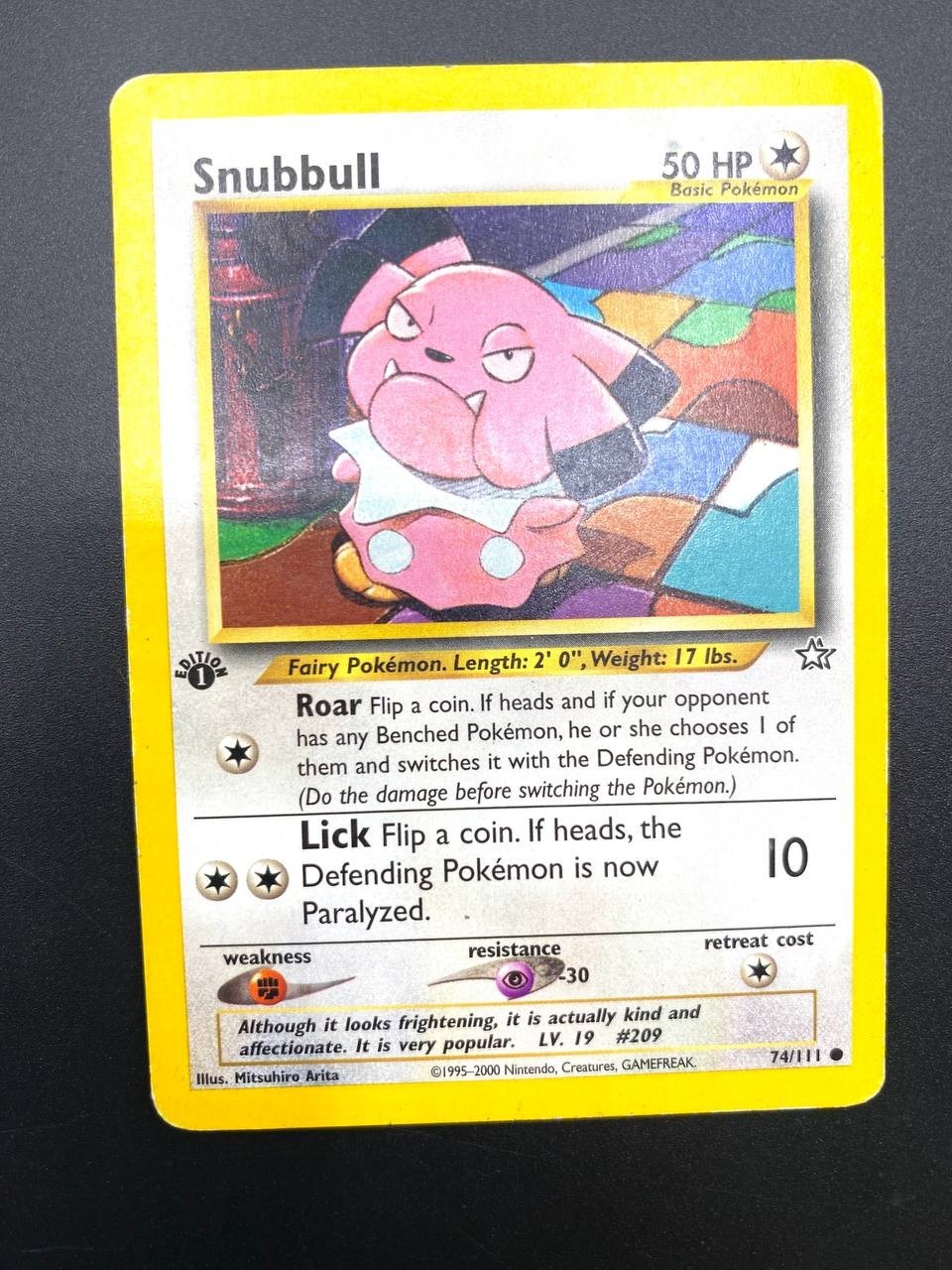 Carta pokemon 1st Edition Snubbull 74/111 set Neo Genesis Vintage Good Inglese