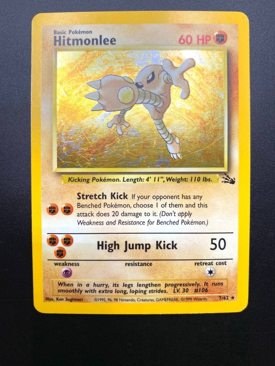 Carta Pokemon Hitmonlee 7/62 set Fossil FO Holo Wizards Italiano Good Vintage