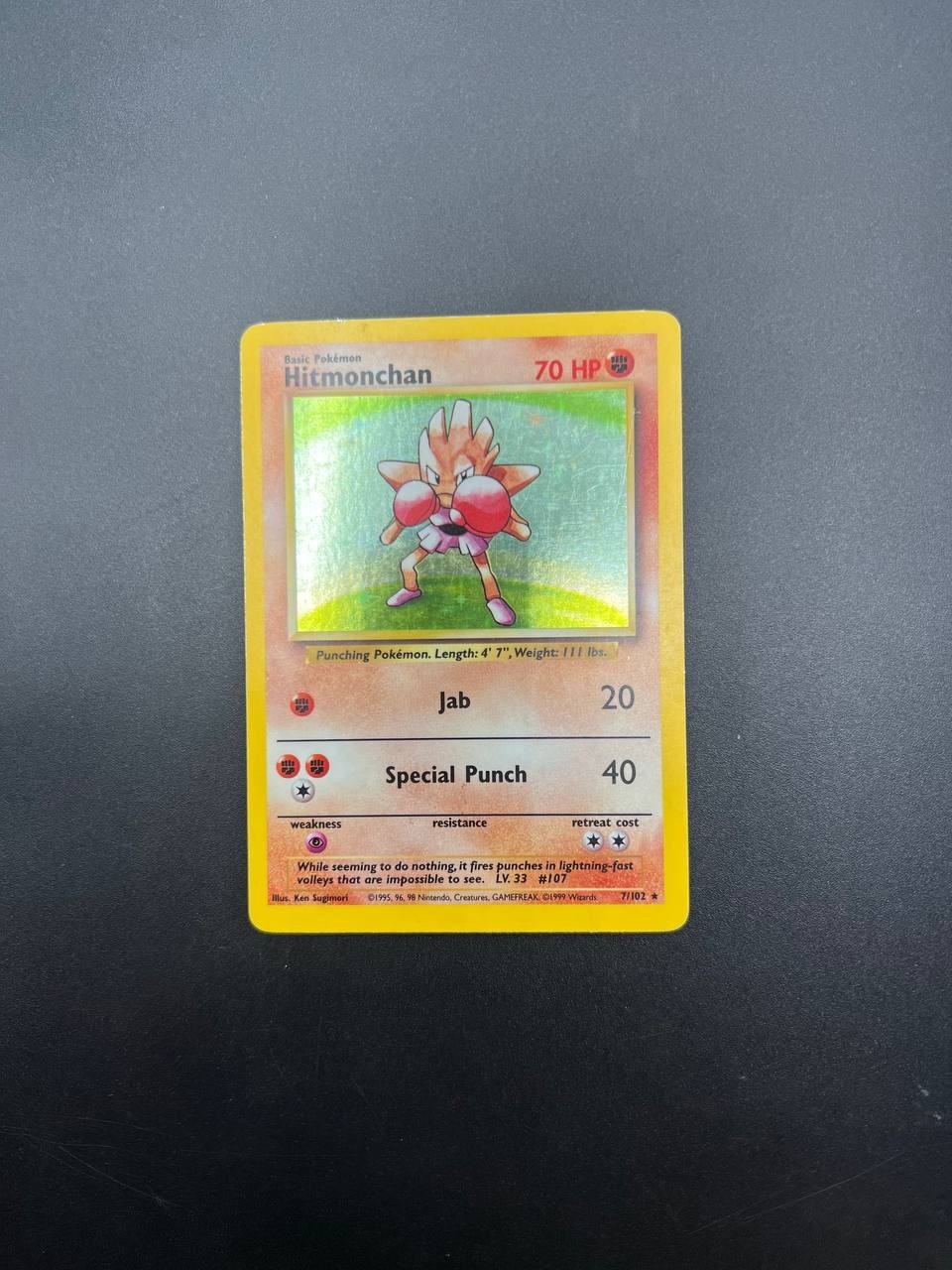 Carta pokemon Hitmonchan Holo Set Base BS 7/102 inglese ENG Played Vintage
