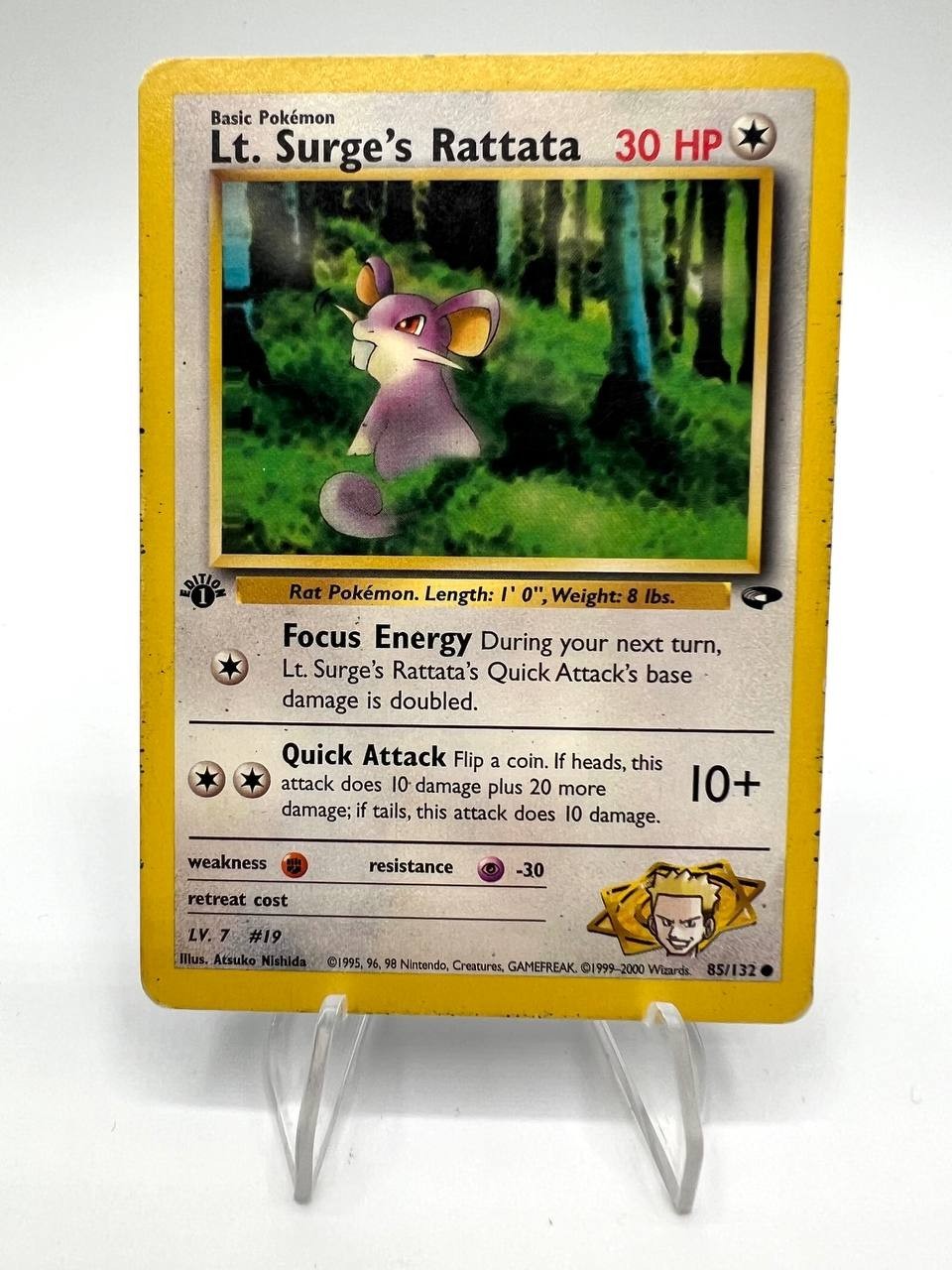 Carta Pokemon set Gym Challenge 85/132 LT. SURGE'S RATTATA Good Vintage ENG