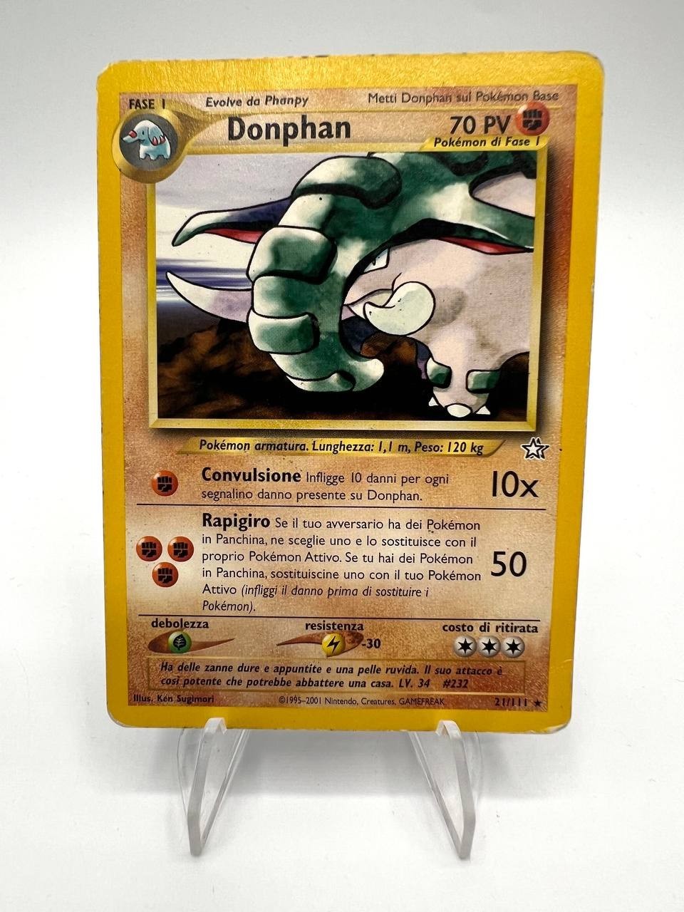 Carta pokemon Donphan 21/111 set Neo Genesis Set Poor Vintage Italiano no holo