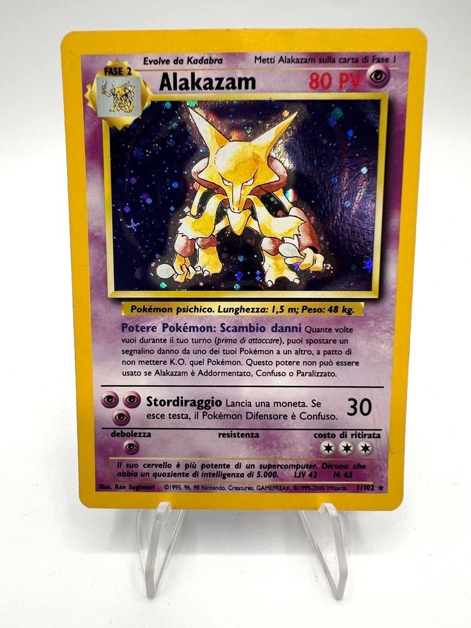 Carta Pokemon Alakazam 1/102 Set Base BS Holo Good Vintage Italiano wizards