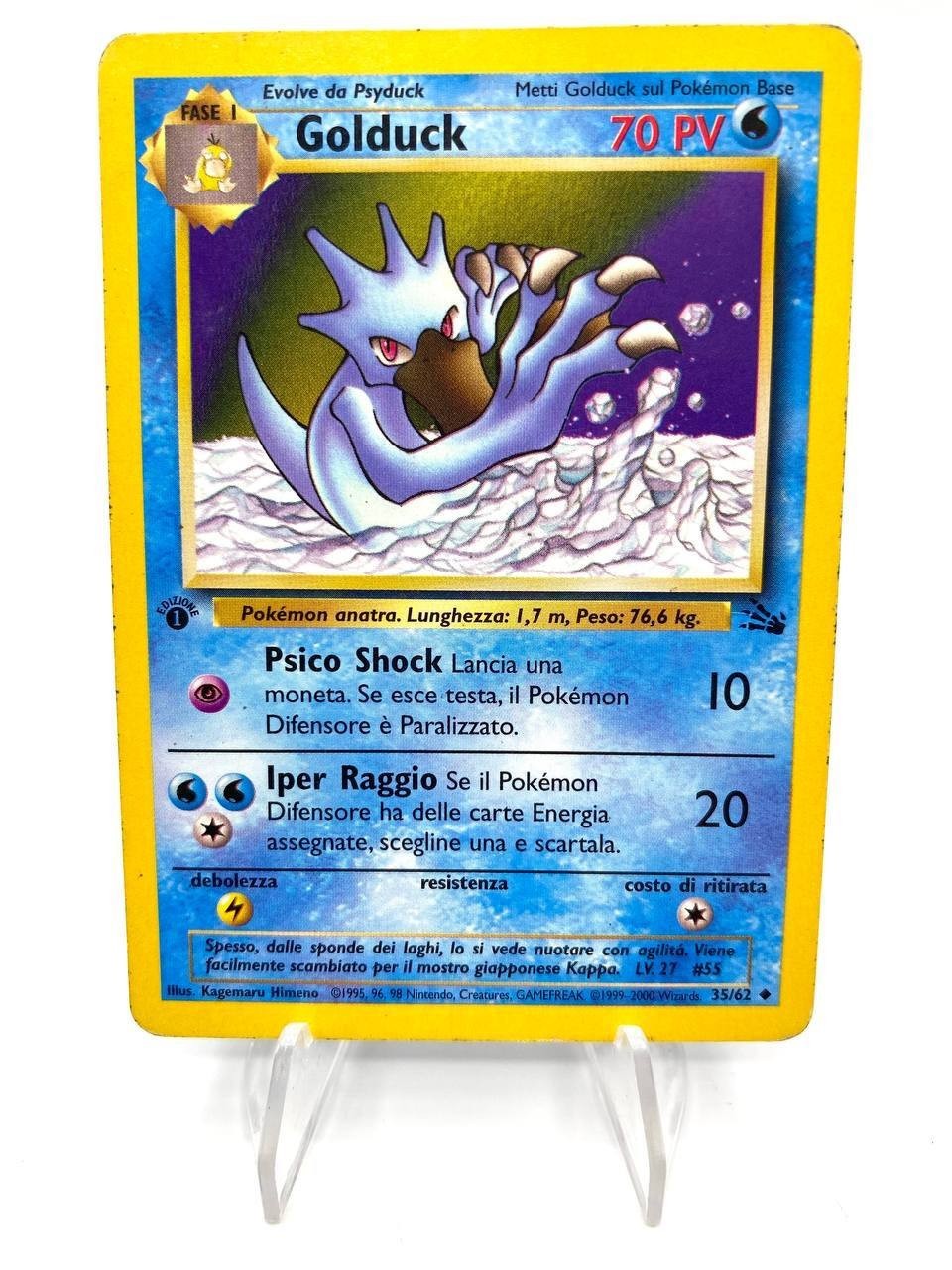 Carta Pokemon Golduck 35/62 set Fossil FO 1a Edizione Italiano Vintage Good