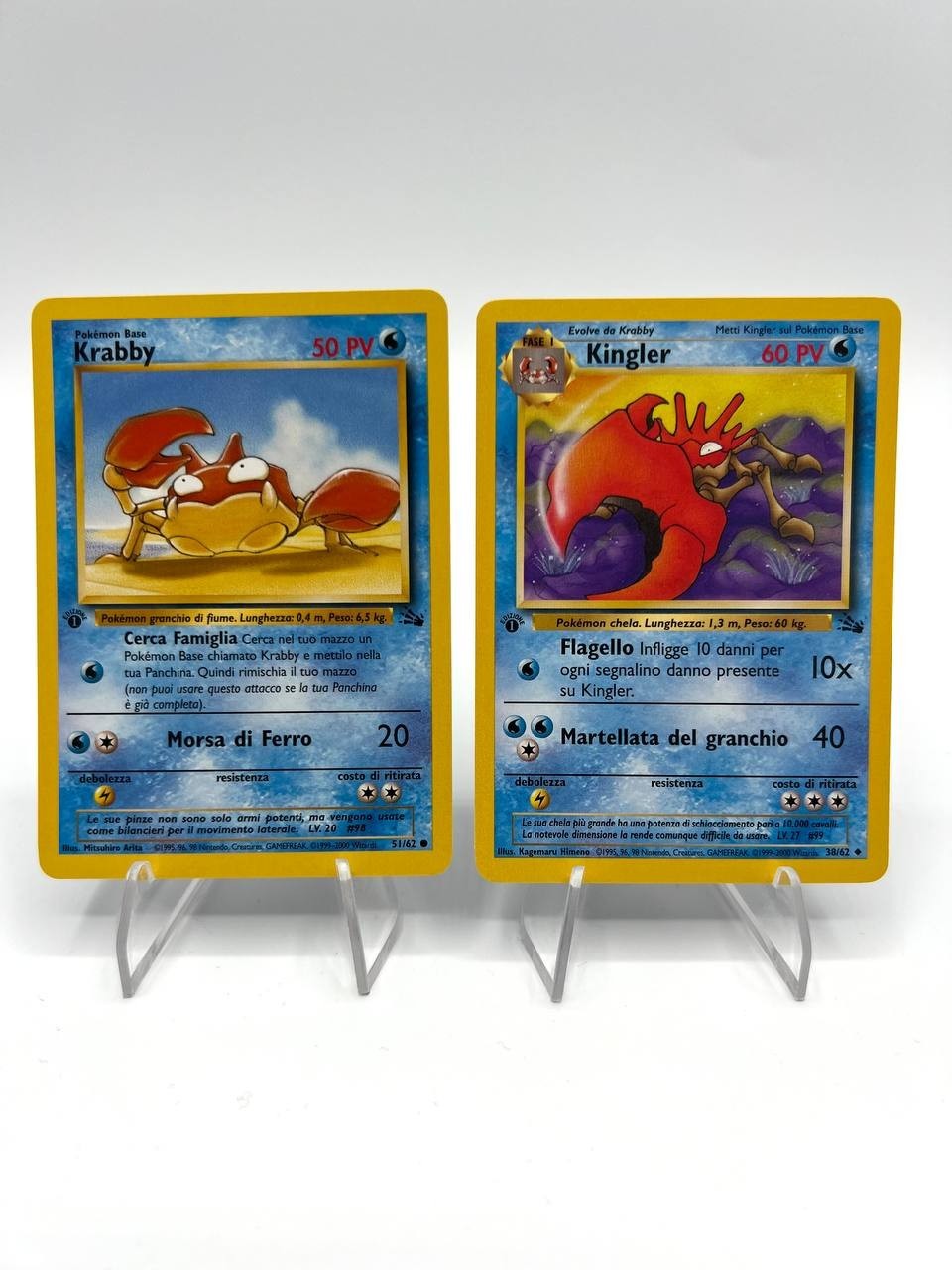 Lotto Pokemon Krabby 51/62 Kingler 38/62 1a edizione Fossil Excellent Italiano