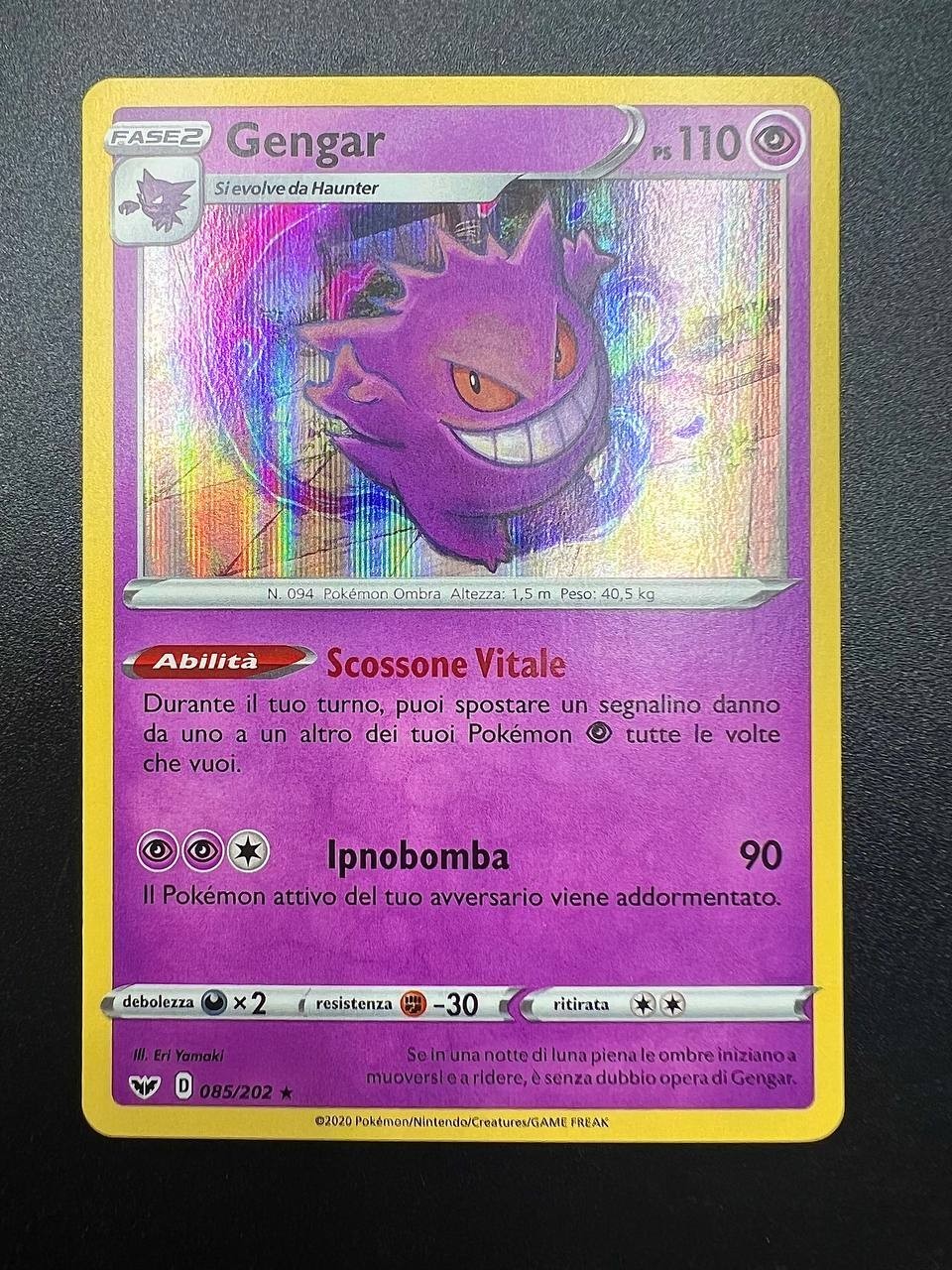 Carta Pokemon Gengar 085/202 SSH Holo set Spada e scudo Italiano Near mint