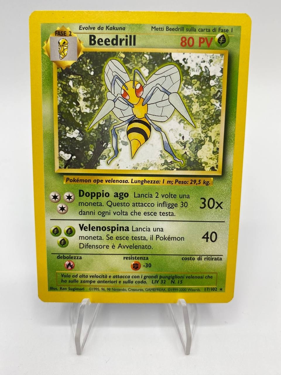 Carta Pokemon Beedrill 17/102 Set Base Italiano 1999 No holo Vintage Near mint