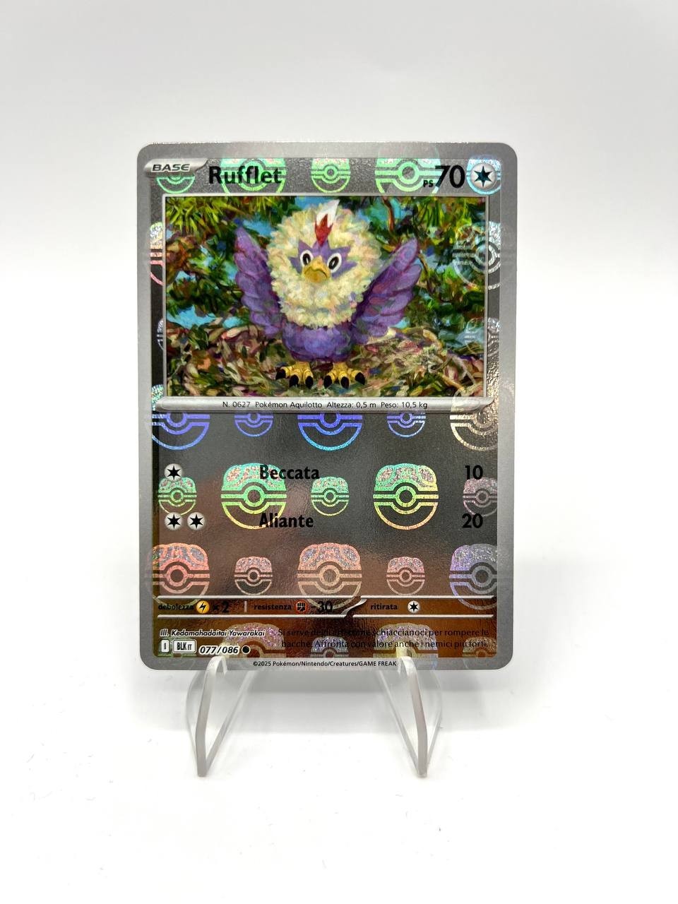 Carta pokemon Rufflet 077/086 Reverse masterball Holo set Luce nera Italiano NM