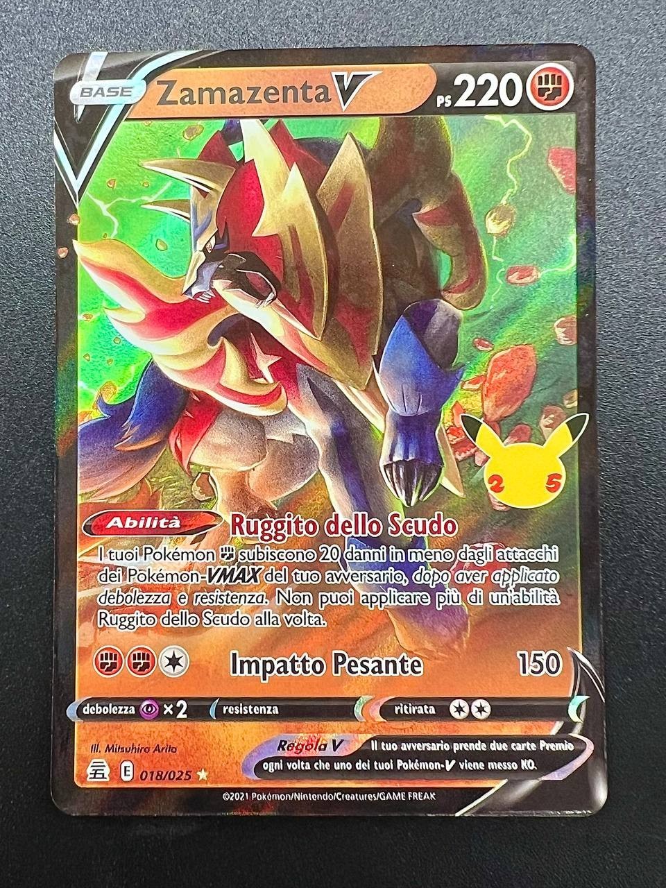 Carta Pokemon Zamazenta V Holo CEL 018/025 25th Gran festa Italiano Near mint