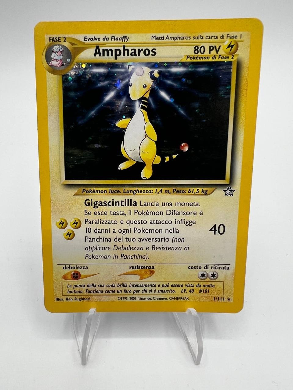 Carta pokemon Ampharos 1/111 set Neo Genesis Holo Good Italiano Vintage Holo