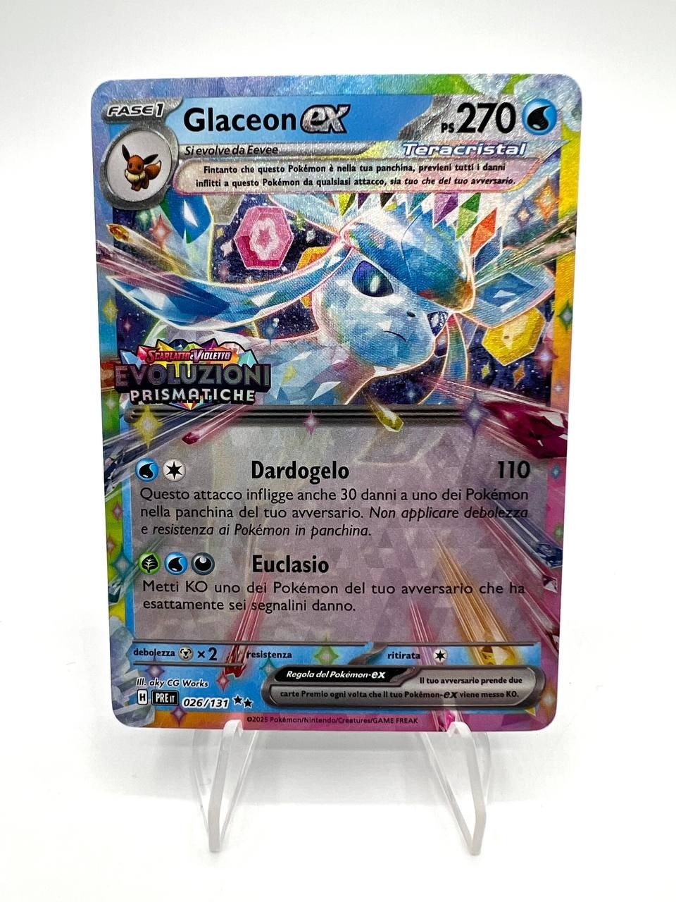 Carta Pokemon Glaceon ex Stamped PRE 026/131 Evoluzioni prismatiche Italiano NM