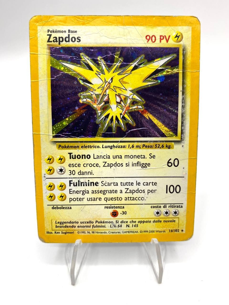 Carta Pokémon Zapdos 16/102 Base Set BS Holo Italiano Vintage Wizards Poor