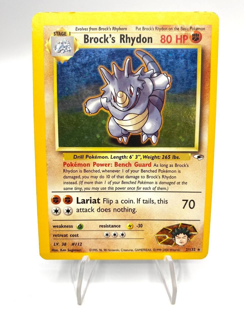 Carta Pokémon Brock's Rhydon set Gym Heroes 2/132 Holo Poor inked Vintage ENG