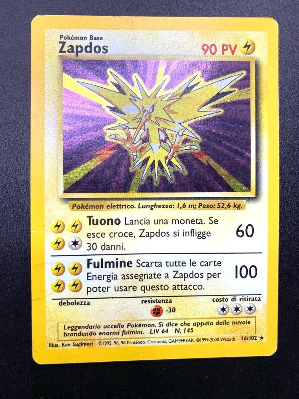 Carta Pokémon Zapdos 16/102 Base Set BS Holo Italiano Vintage Wizards Played