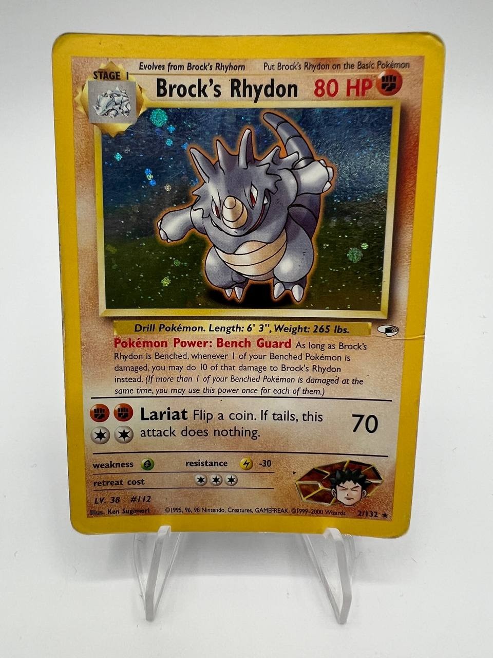 Carta Pokémon Brock's Rhydon set Gym Heroes 2/132 Holo Poor Vintage Inglese
