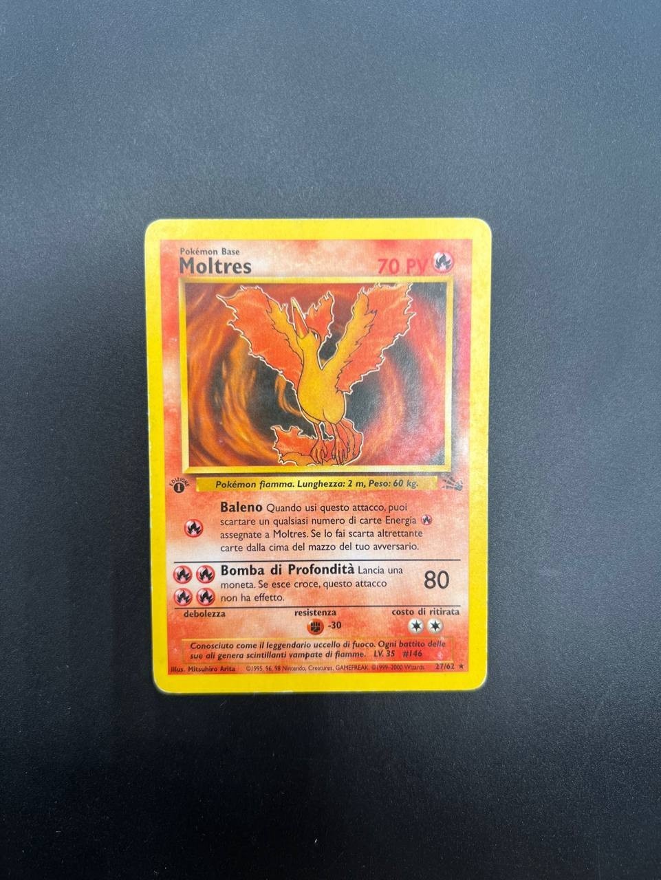 Carta pokemon Moltres 27/62 Fossil No holo Played Vintage Italiano 1a edizione