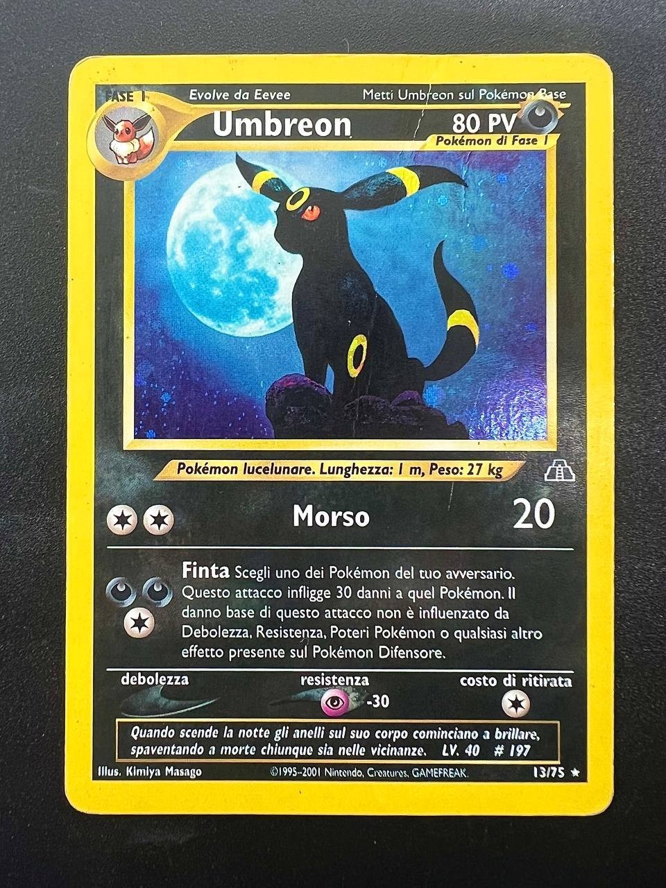 Carta Pokemon Umbreon 13/75 NDI set Neo Discovery Holo Italiano Vintage Poor