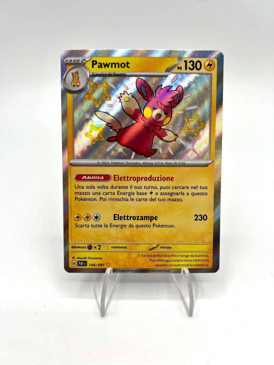 Carta pokemon Pawmot Holo Shiny 144/091 PAF Destino di paldea Italiano Near mint