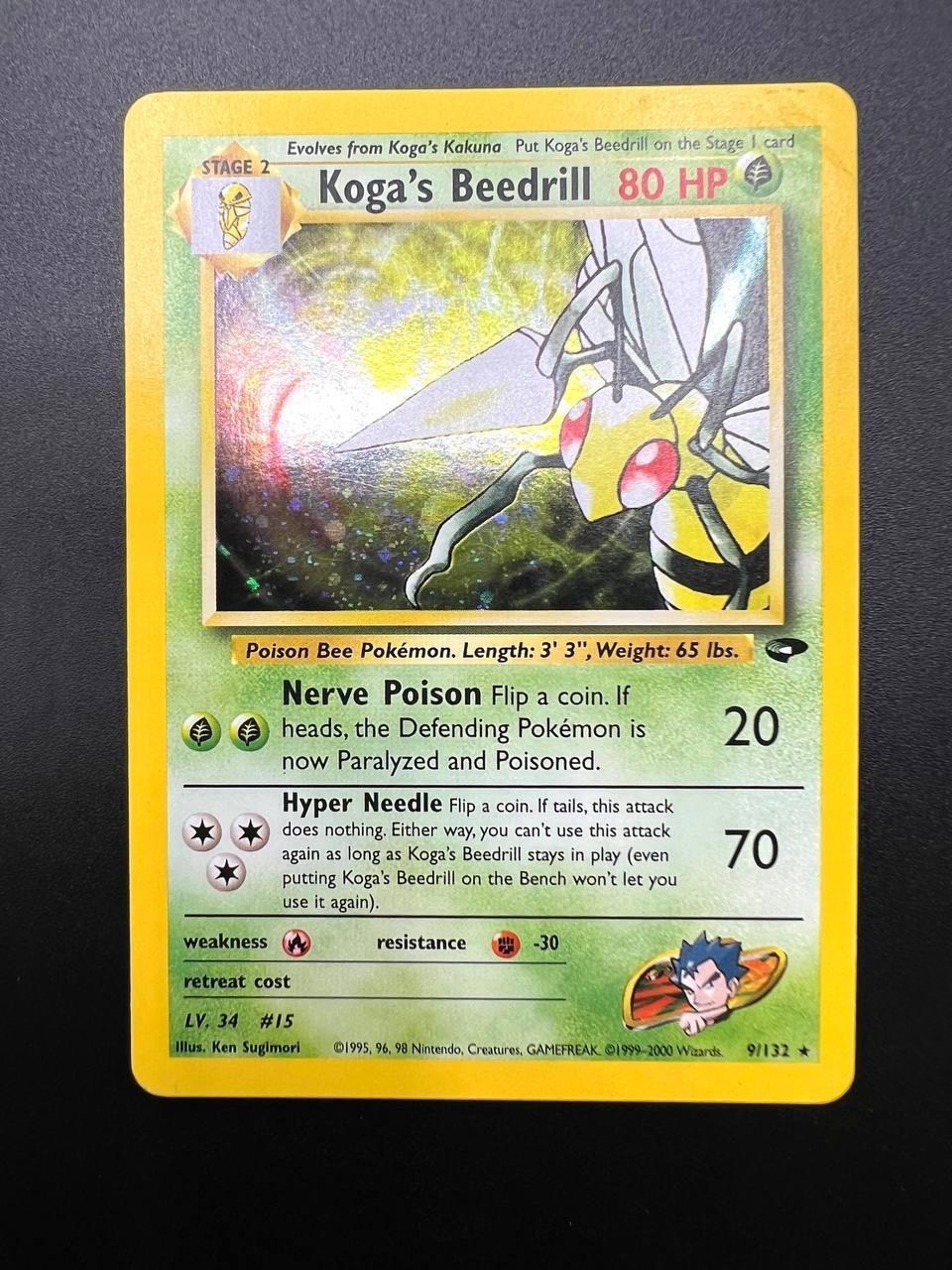 Carta pokemon Koga's Beedrill 9/132 set Gym Challenge Unlimited Holo Excellent