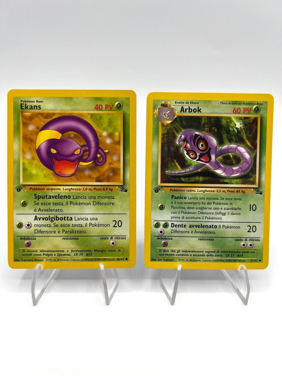 Lotto pokemon Ekans 46/62 Arbok 31/62 Fossil Vintage Excellent 1 Edizione ITA