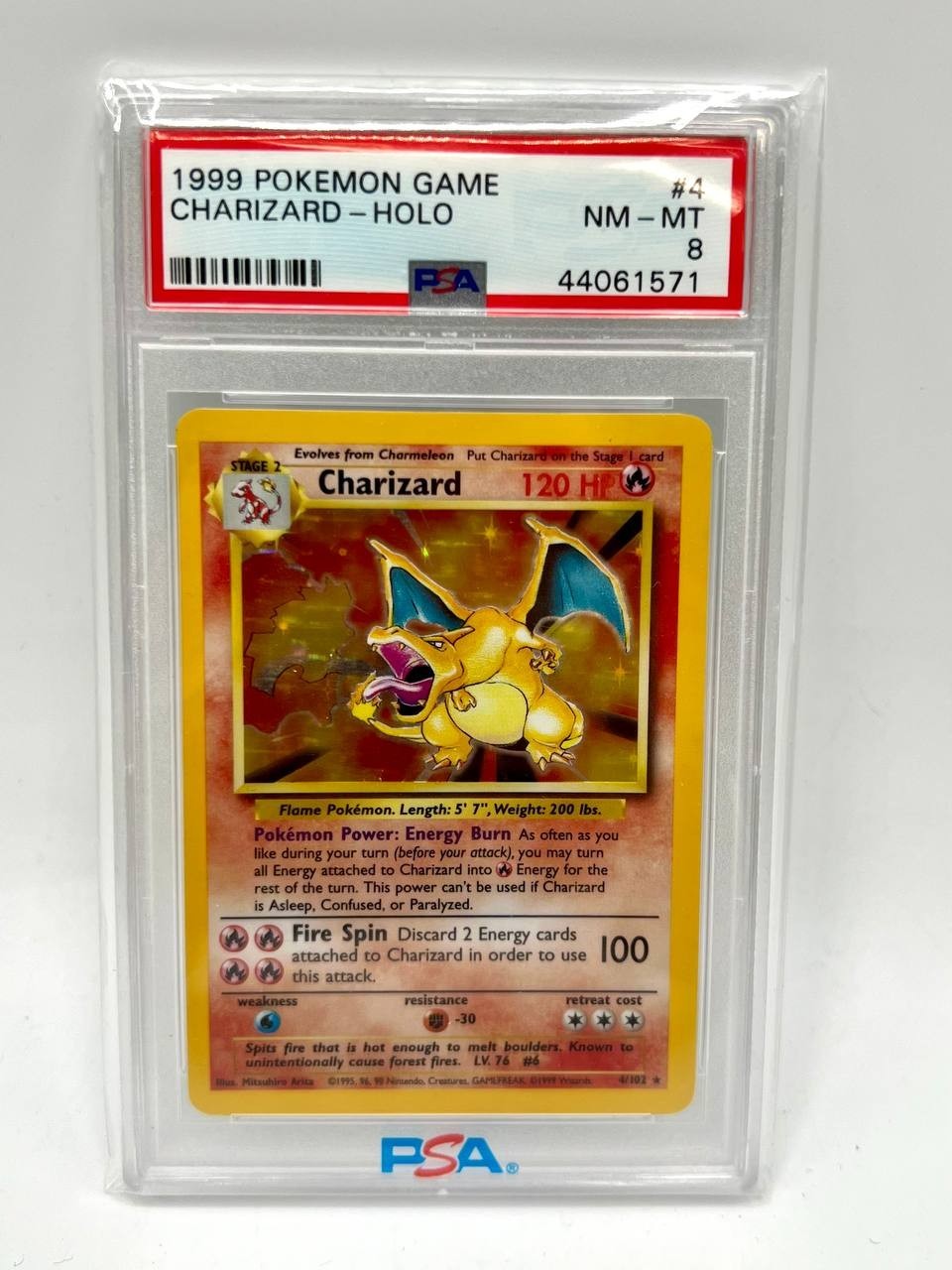 Carta Base Set CHARIZARD HOLO RARE 1999 POKEMON GAME 4/102 PSA 8 Near MINT Card