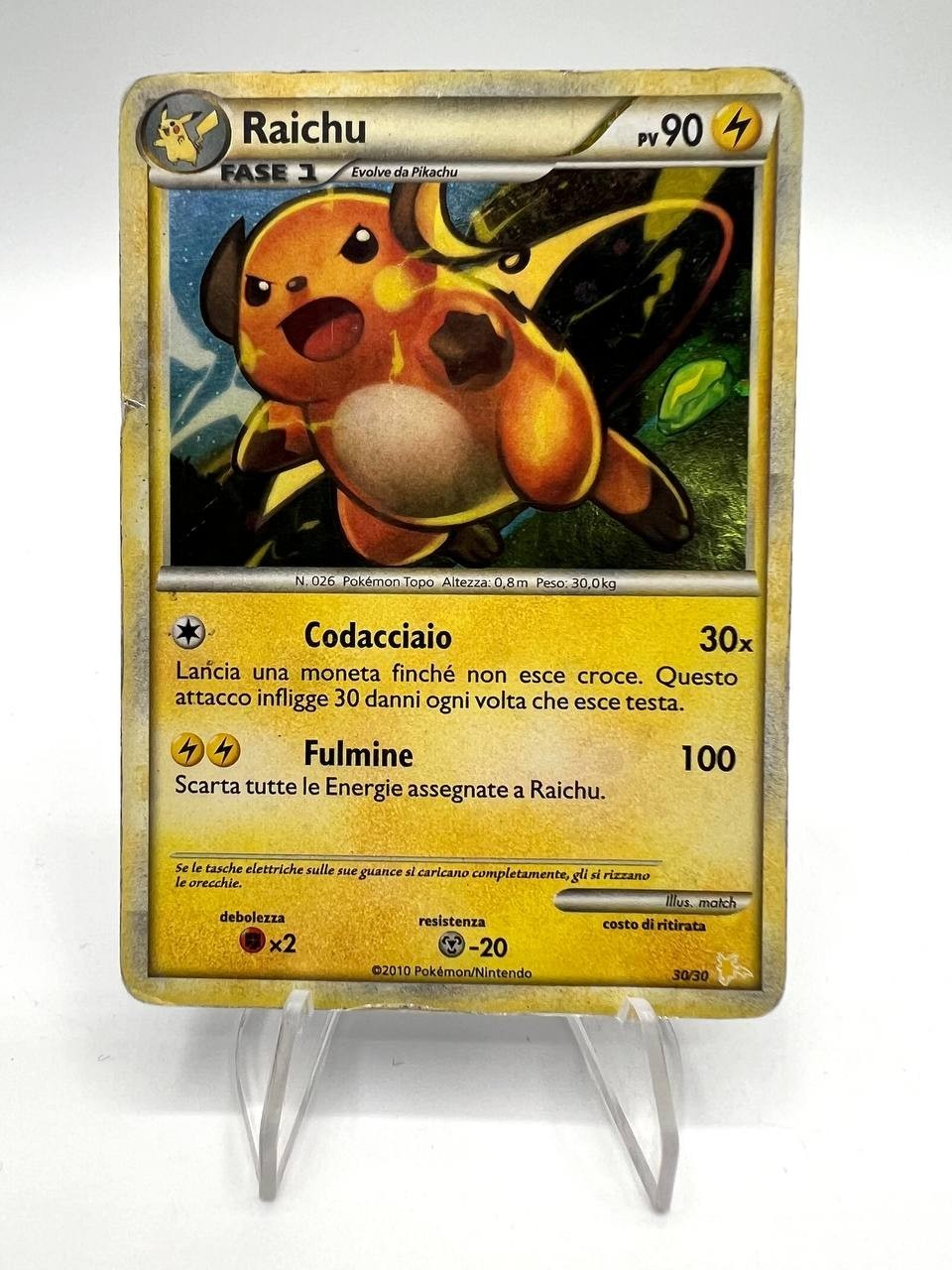 Carta pokemon Raichu 30/30 set HGSS Trainer Kit Holo Vinatge 2010 Poor