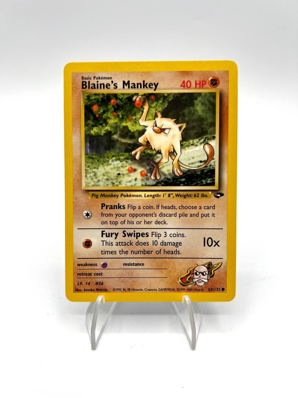 Carta pokemon Blaine's Mankey 63/132 set Gym Heroes Excellent Inglese Vintage