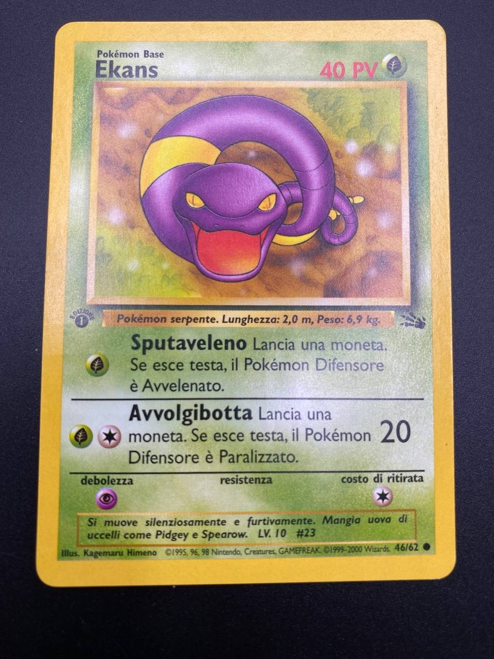 Carta Pokemon Ekans 1a Edizione 46/62 Italiano Fossil FO Near mint Vintage