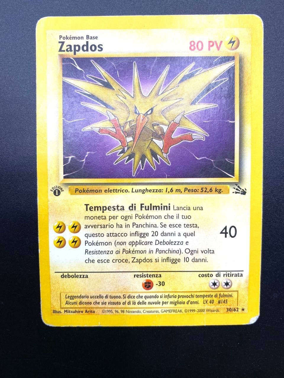 Carta pokemon Zapdos 30/62 set Fossil Vintage 1a edizione Italiano No holo Poor