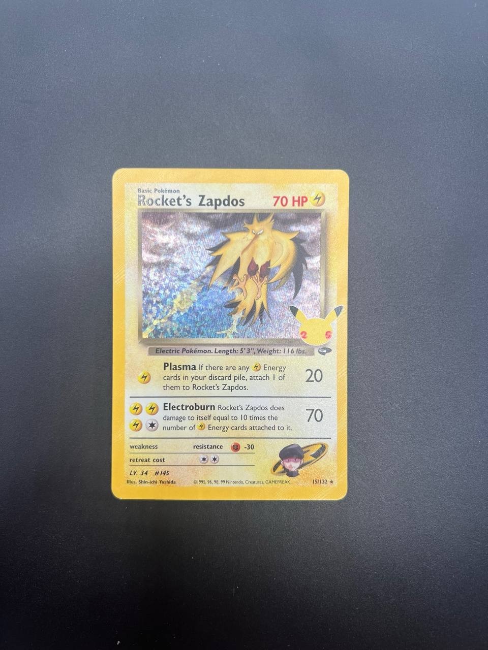 Carta Pokemon set 25th Celebrations Rocket's Zapdos 15/132 Holo Inglese NM