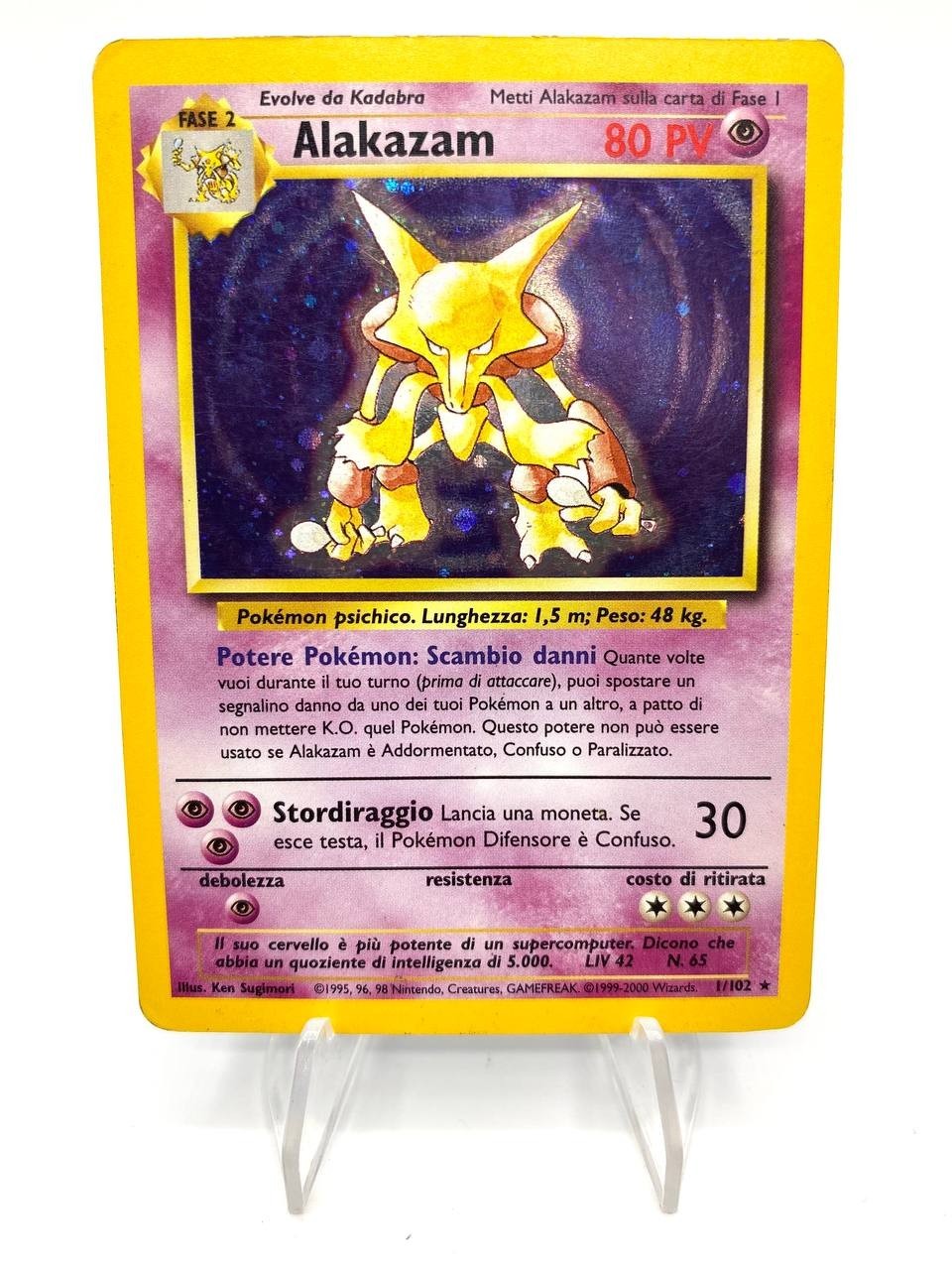 Carta Pokemon Alakazam 1/102 Set Base BS Holo Good Vintage Italiano 1995