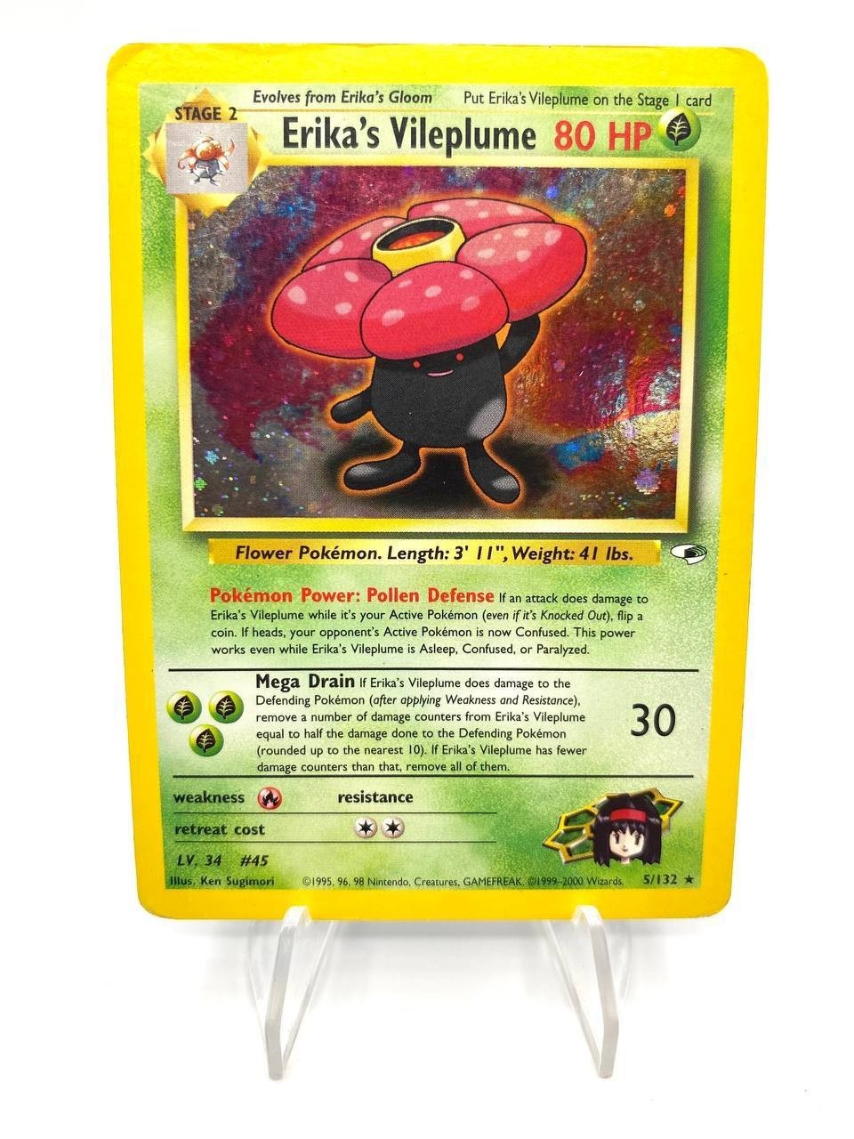 Carta pokemon Erika's Vileplume 5/132 Holo set Gym Heroes Poor Vintage Inglese