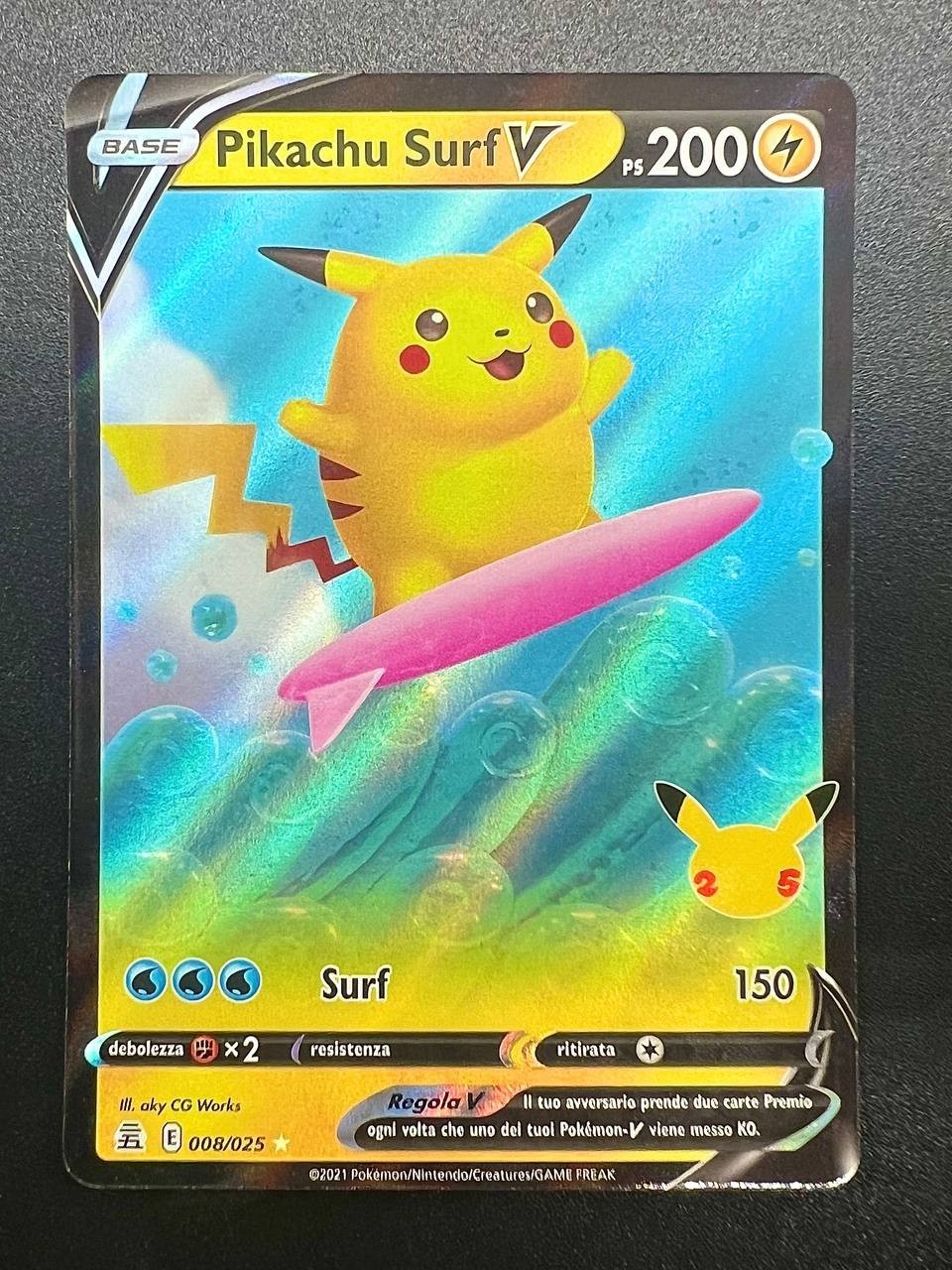 Carta Pokemon Pikachu surf V 008/025 CEL Gran Festa 25th Italiano Near Mint Holo