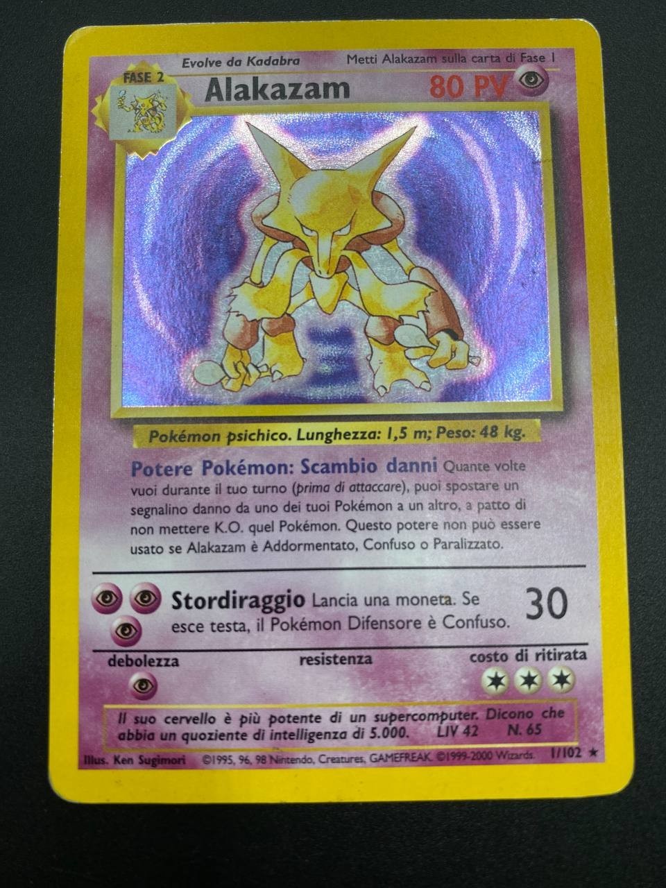 Carta Pokemon Alakazam 1/102 Set Base BS Holo Good Vintage Italiano 1995