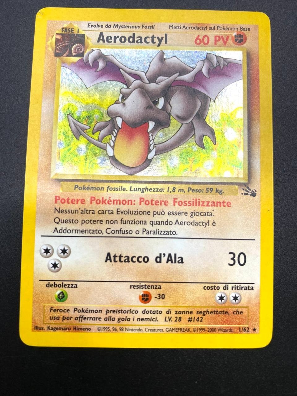 Carta Pokemon Aerodactyl 16/62 set Fossil FO Vintage Italiano Played Holo