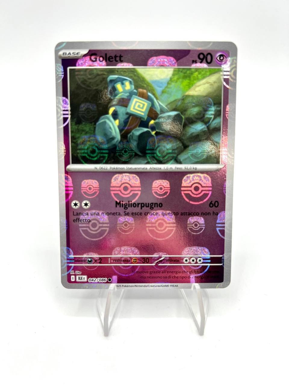 Carta pokemon Golett 042/086 set Luce nera BLK Master Ball Reverse Near mint ITA