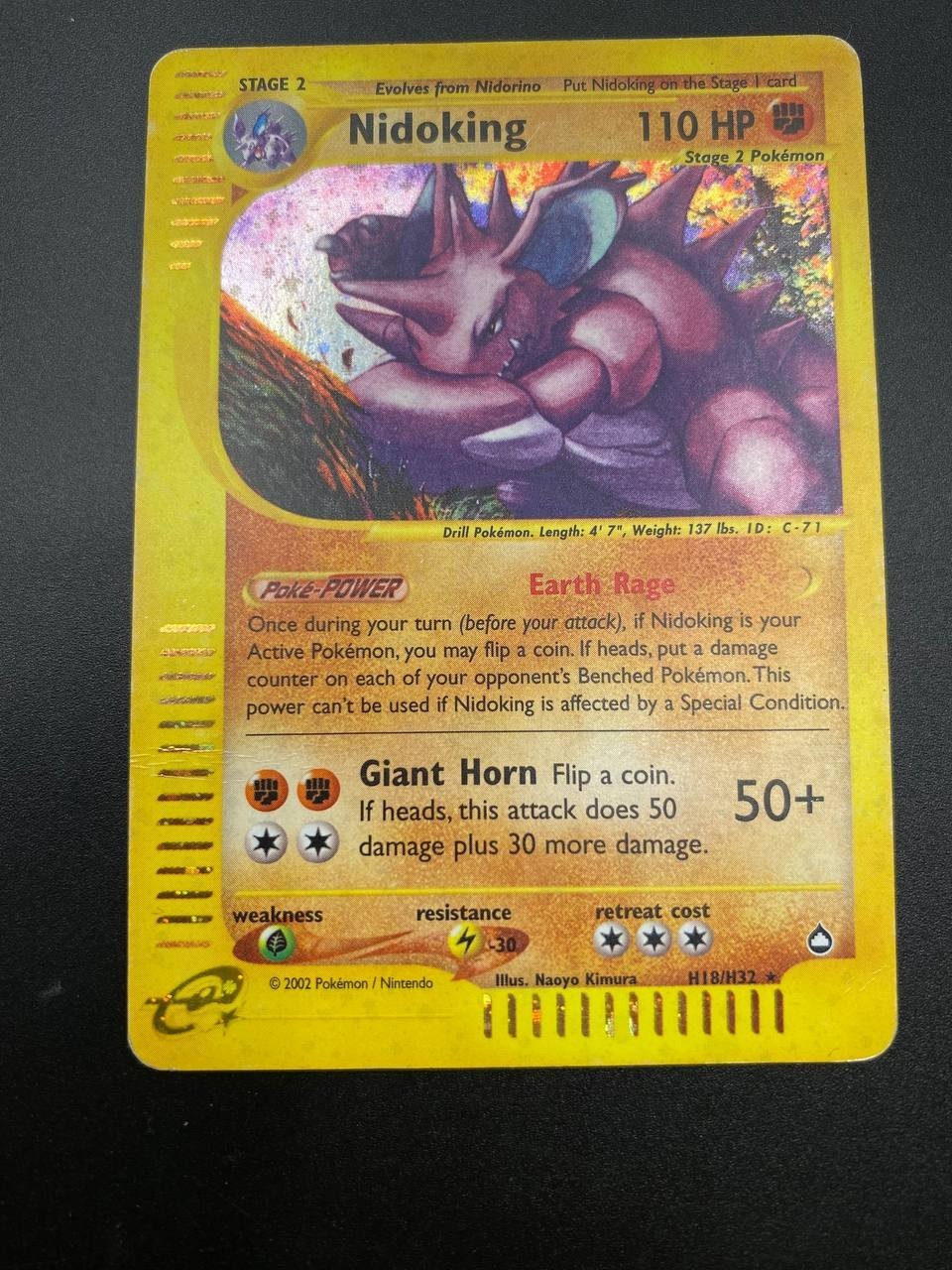 Carta pokemon Nidoking Holo Rare H18/H32 set Aquapolis 2002 Good ENG inglese