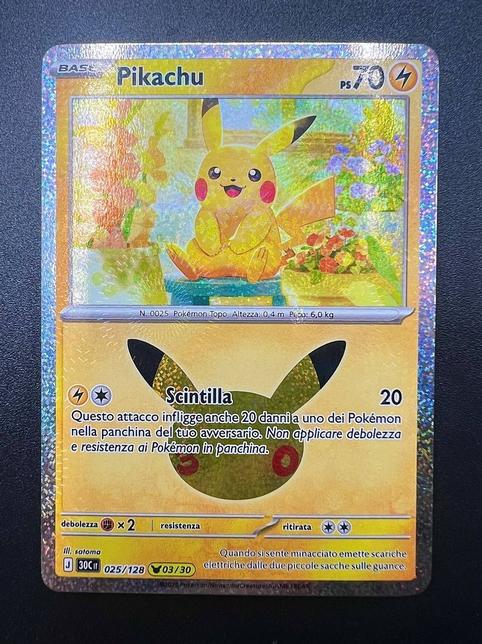 Pokemon Pikachu 30C 025/128 03/30 30° Anniversario Near Mint Italiano Holo