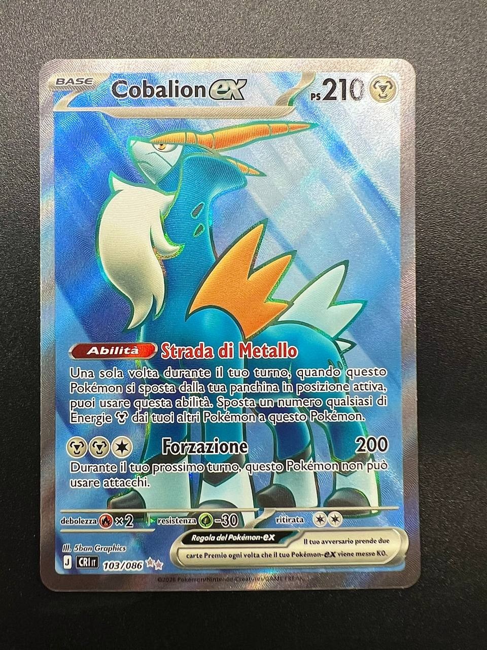 Pokemon Cobalion ex 103/086 CRI Caos nascente Italiano Holo Near mint full art