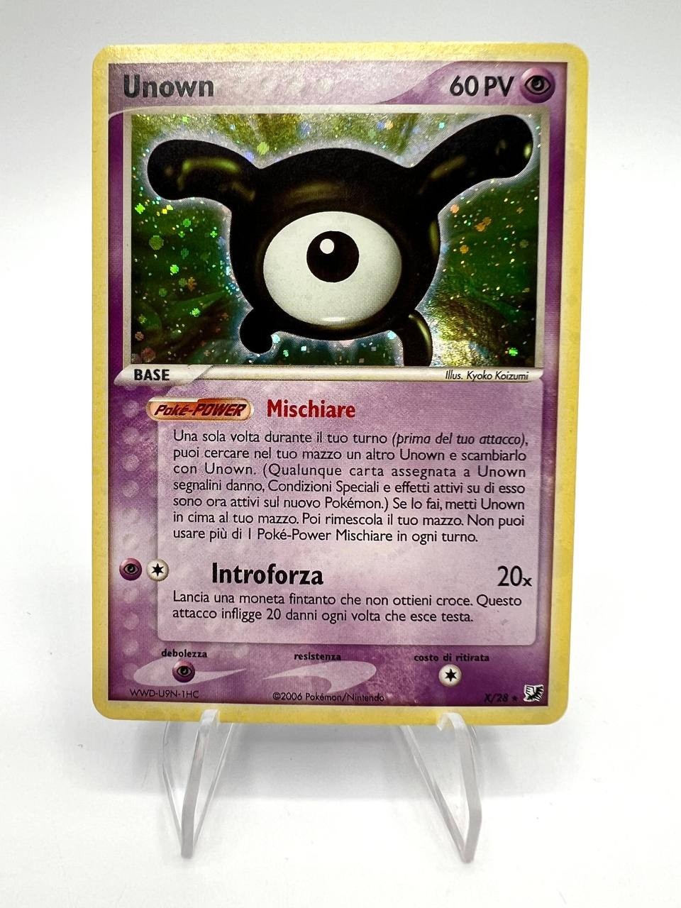 Carta pokemon Unown X X/28 Forze segrete Holo Vintage 2005 Near Mint Italiano