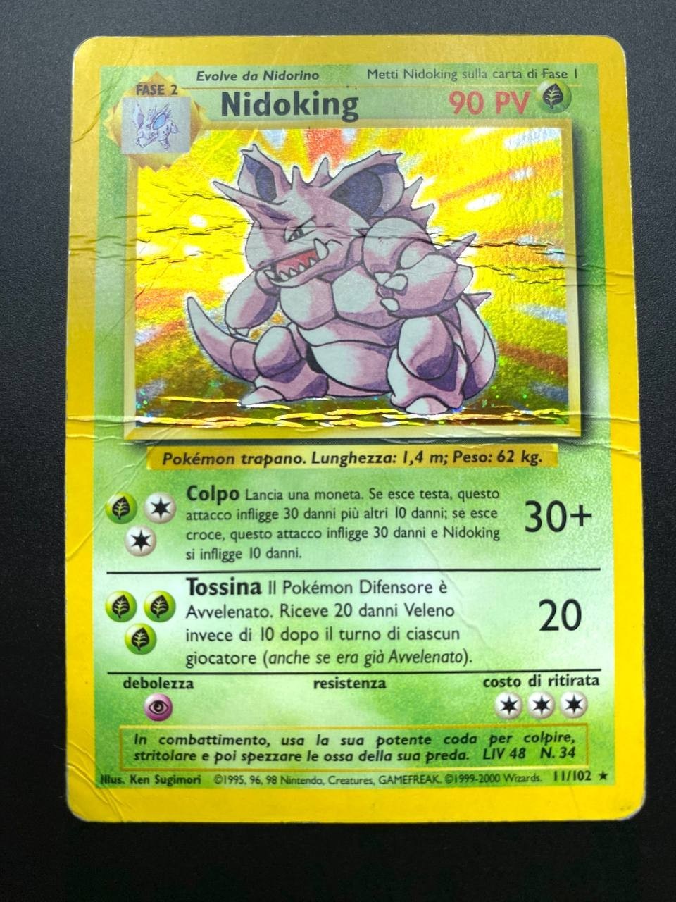 Carta Pokemon Nidoking 11/102 Set Base BS Italiano Poor Vintage Holo