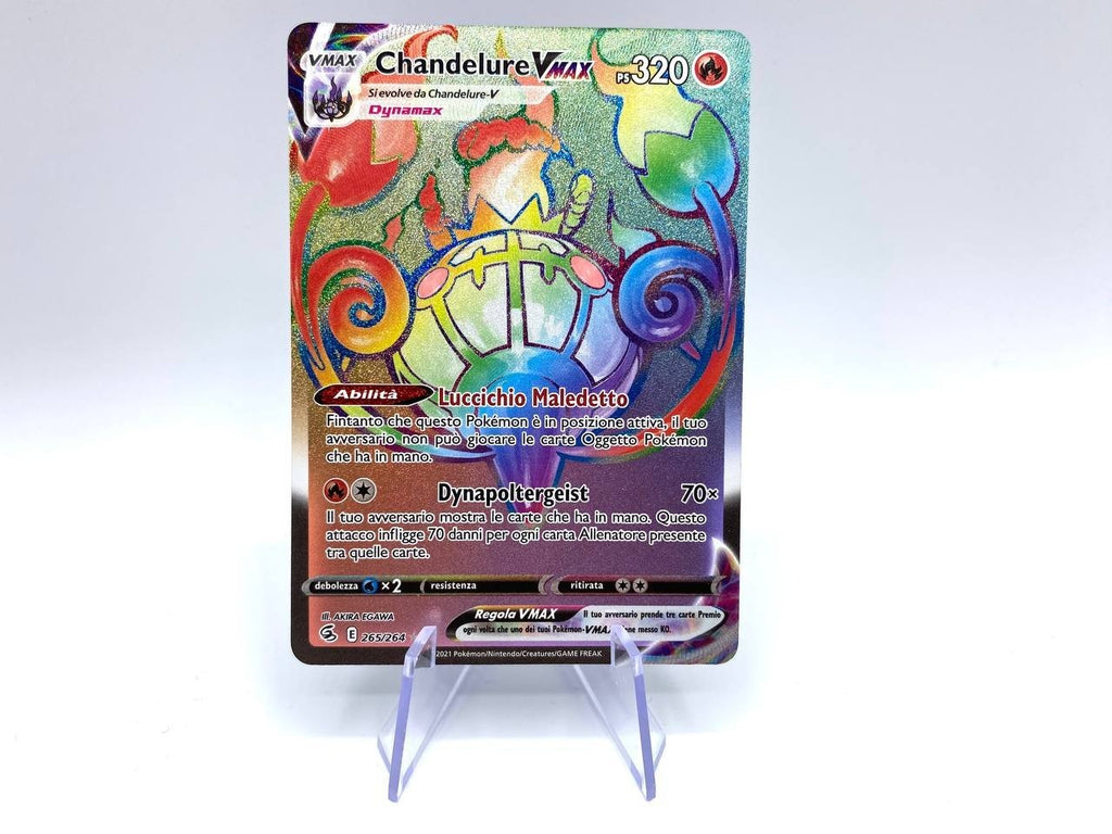 Carta Pokemon Chandelure VMAX Rainbow 265/264 set Colpo fusione Italiano NM