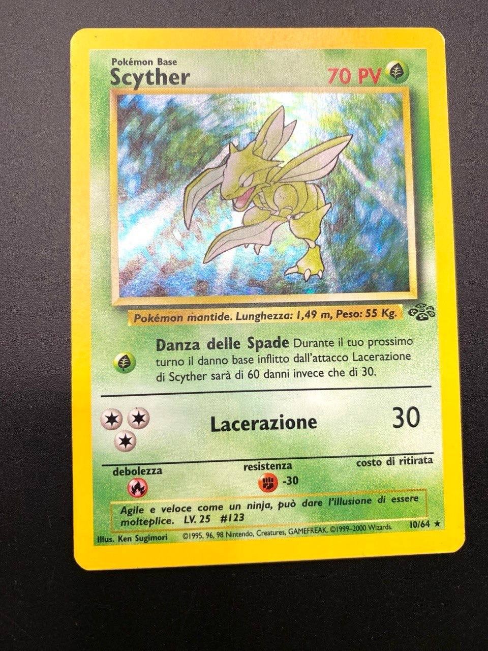 Carta Pokemon Scyther 10/64 Rara Holo set Vintage Jungle JU Italiano Good