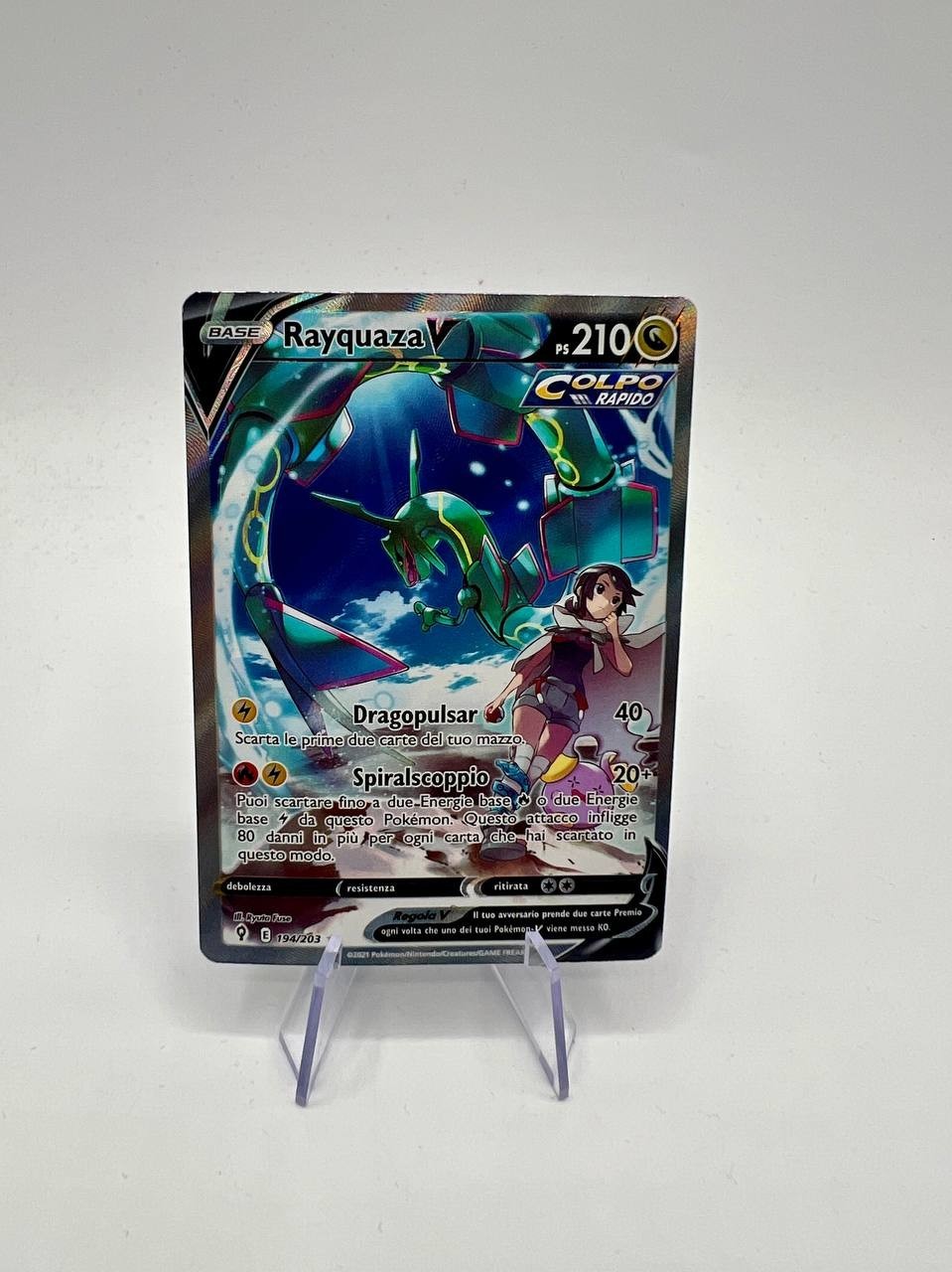 Rayquaza V carta Pokémon holo italiano 194/203 evoluzioni eterere played