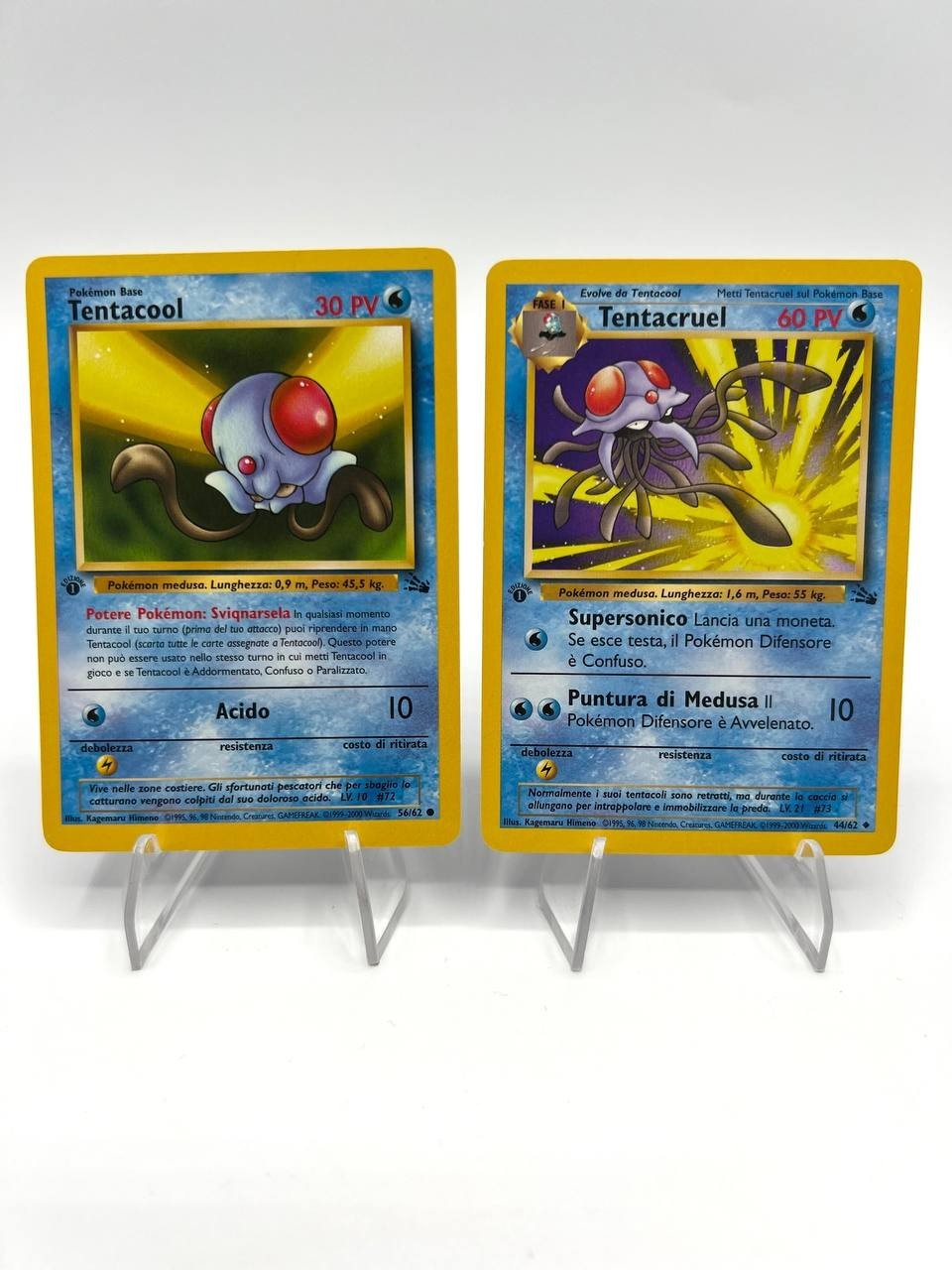 Lotto pokemon TENTACOOL 56/62 TENTACRUEL 44/62 FOSSIL Italiano 1a Edizione EXC