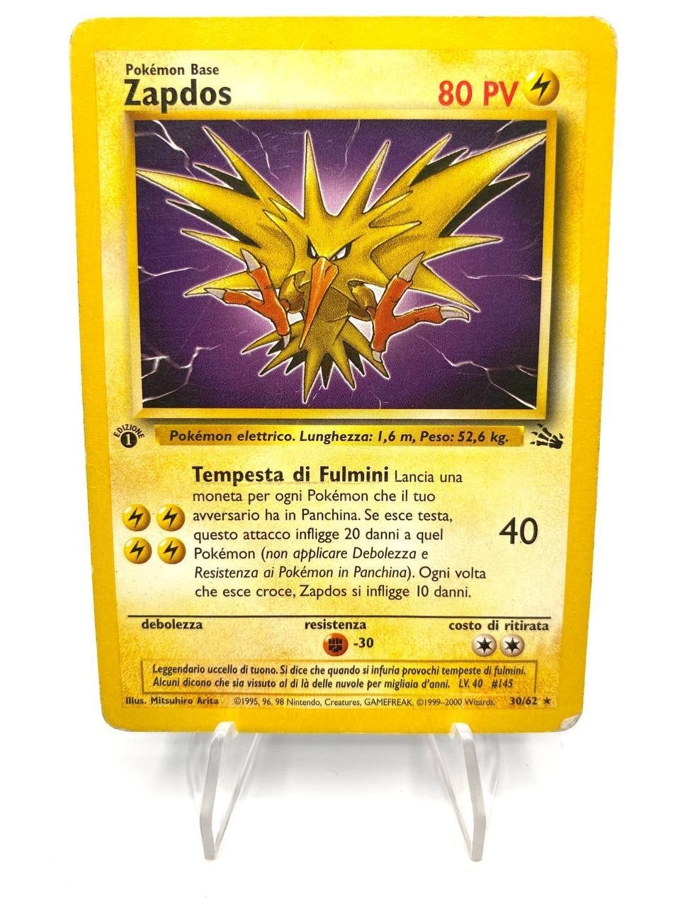 Carta pokemon Zapdos 30/62 set Fossil Vintage 1a edizione Italiano No holo Poor