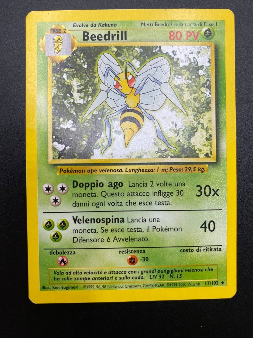 Carta Pokemon Beedrill 17/102 Set Base Italiano 1999 No holo Vintage Near mint
